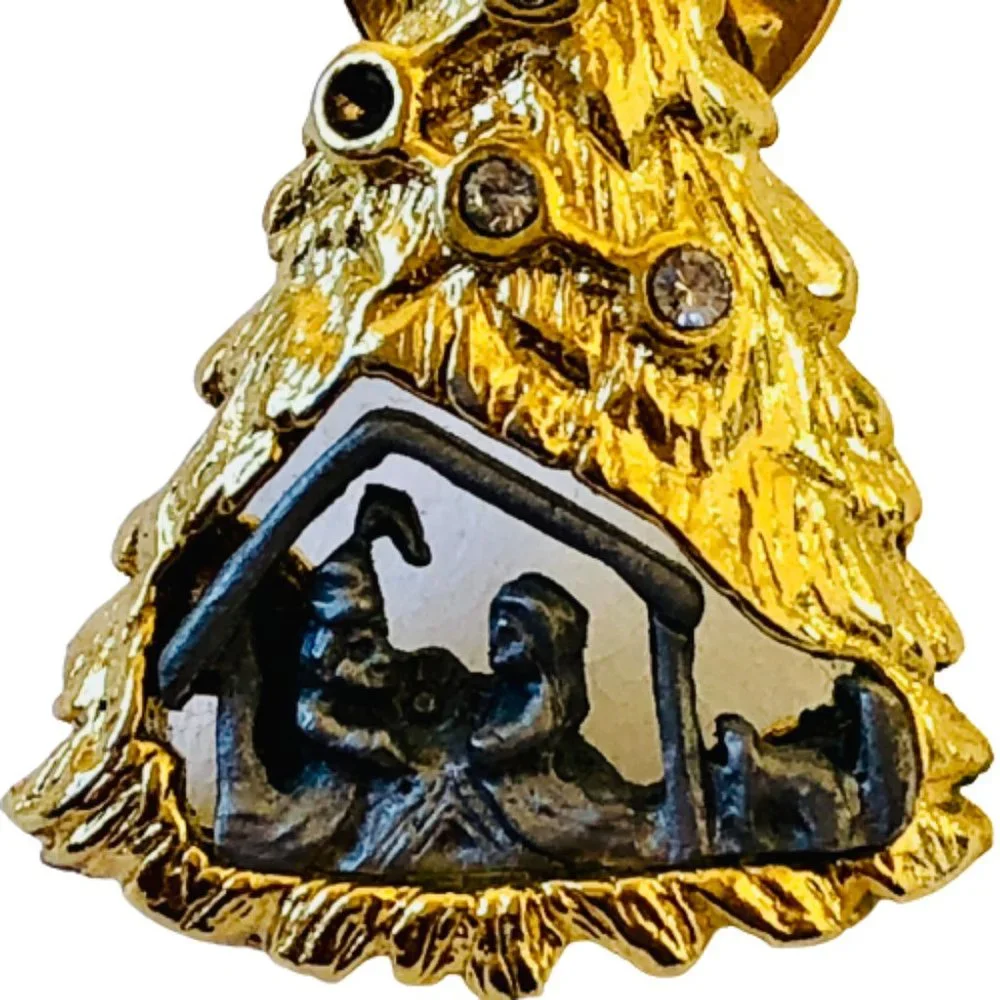 Christmas Tree Pin Tie Tack Brooch Nativity Manger